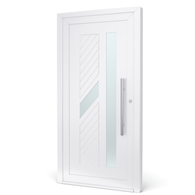 Witte deur met een modern design en een glazen paneel.